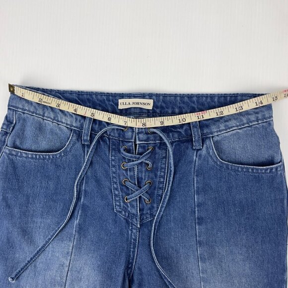 ULLA JOHNSON Alex Jeans medium wash Mid Rise Waist Lace up cropped sz 2 - Picture 8 of 12